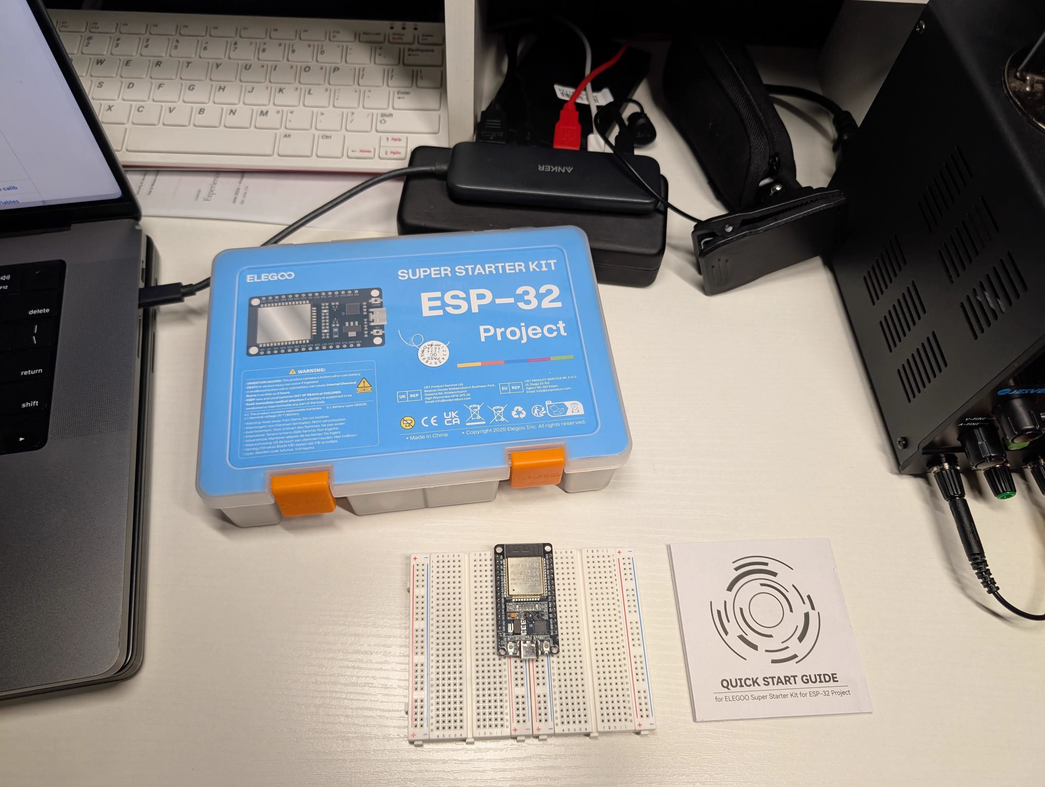 Initial ESP32 breadboard placement and quick-start setup before integration