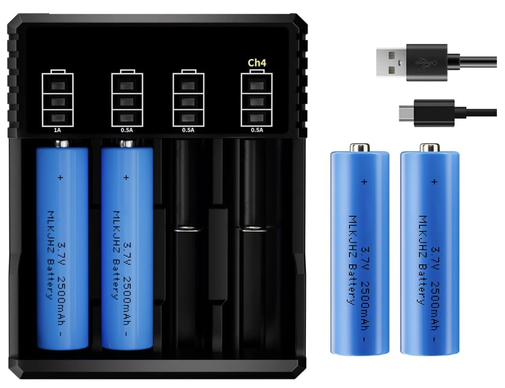 18650 Rechargeable Battery 3.7V Button Top 4 Pack