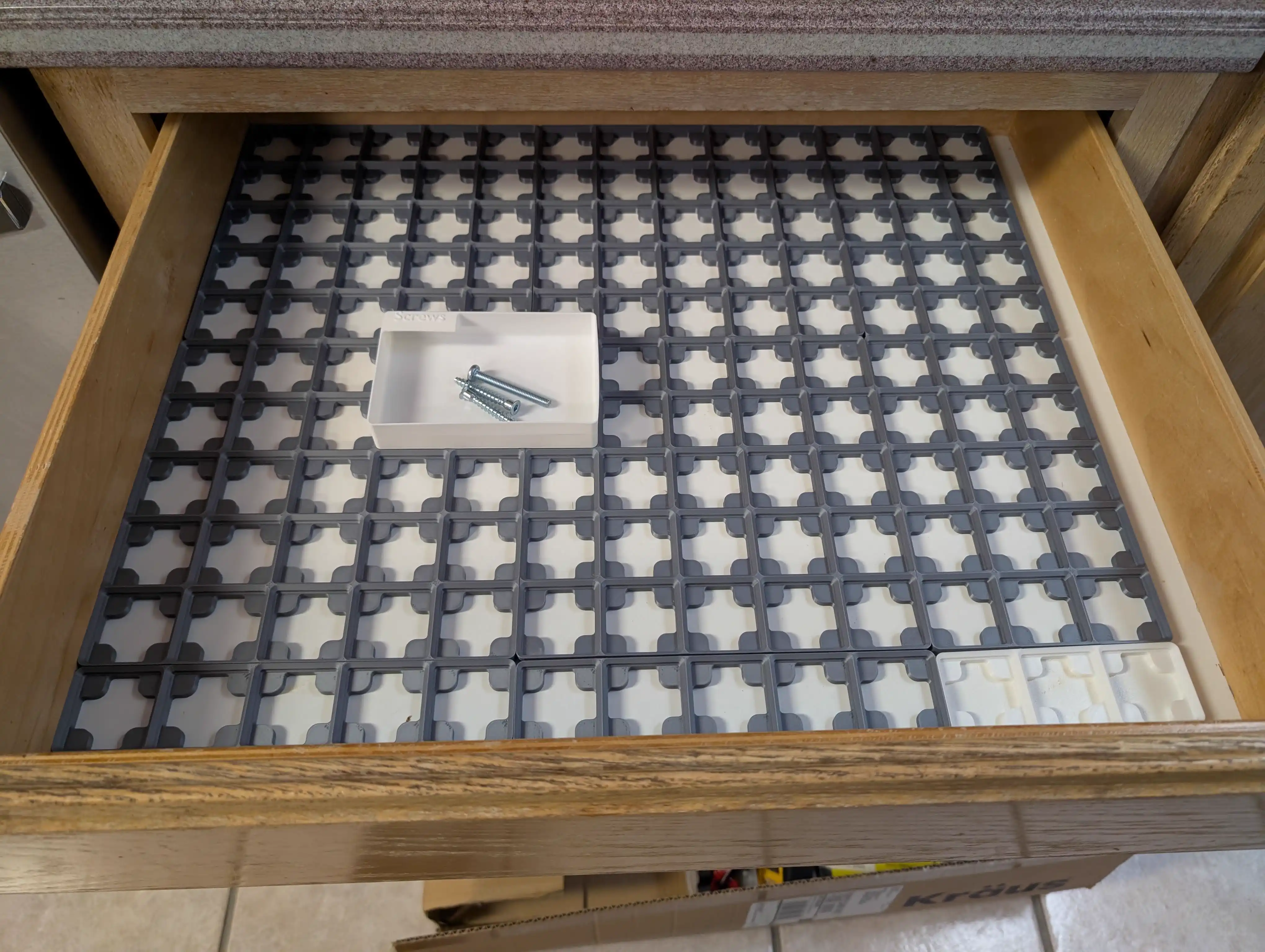 Installed baseplates in drawer with first test bin in place