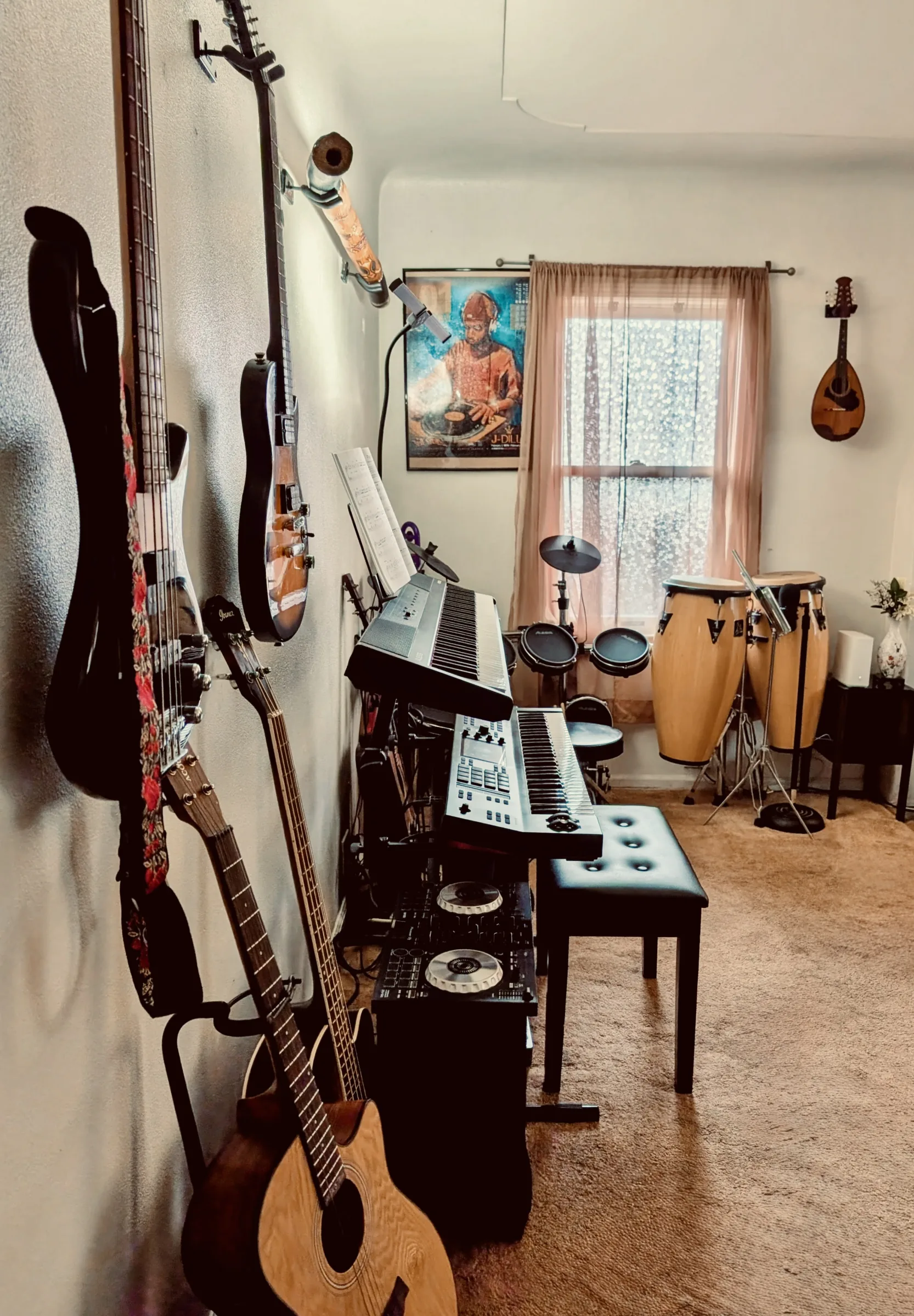 A daytime view of the living room studio from the doorway