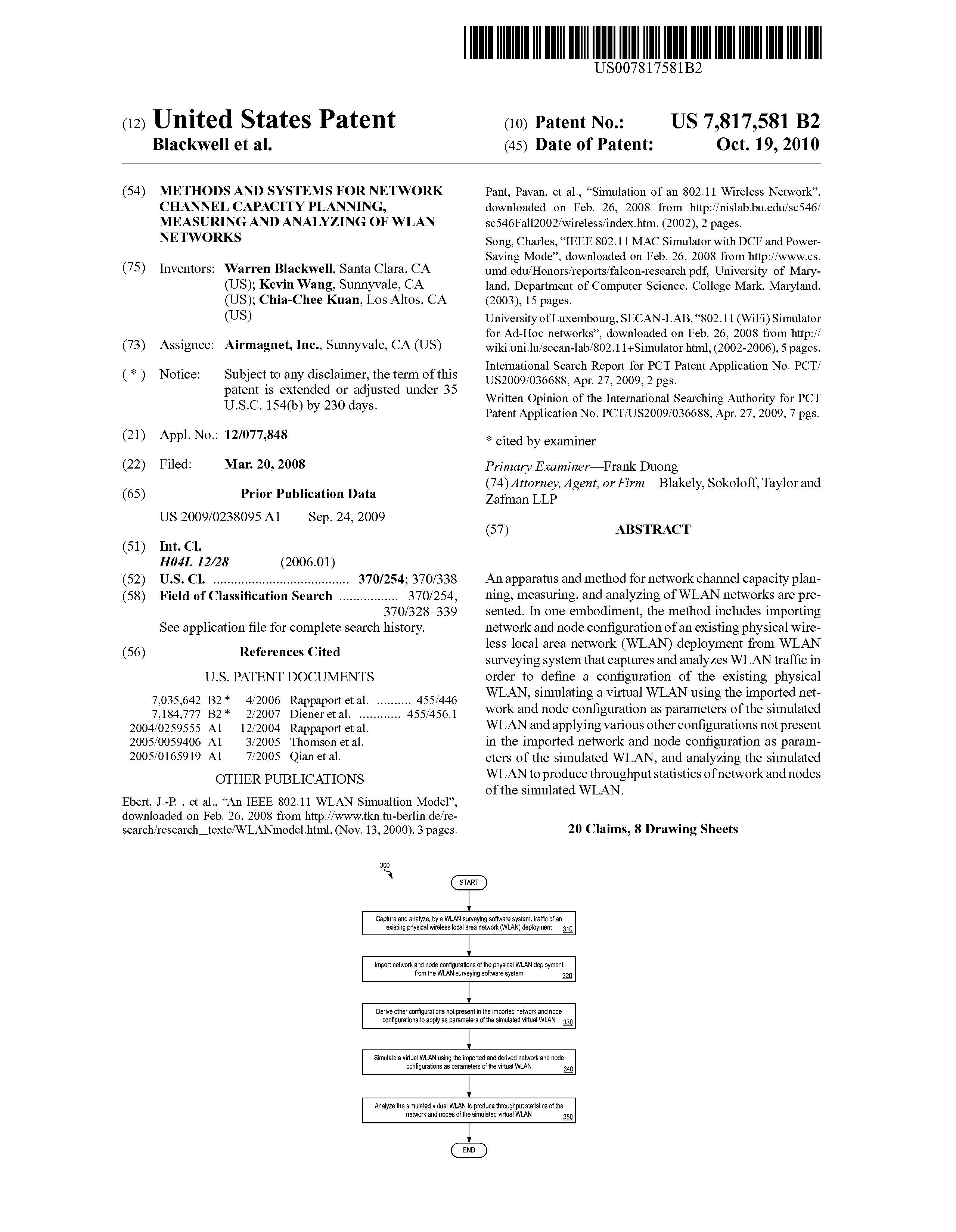 WLAN network topology diagram from US Patent 7,817,581