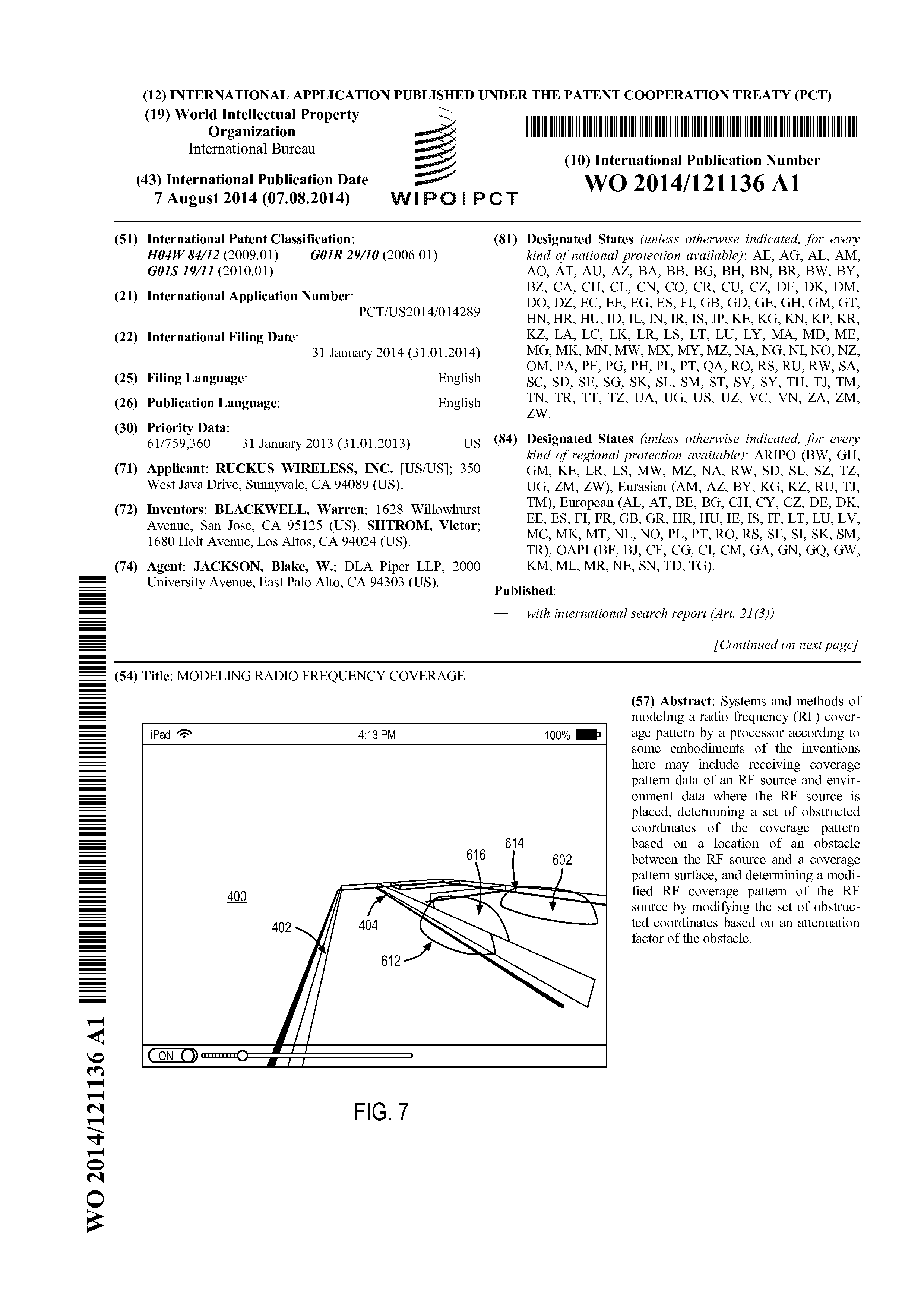 RF coverage modeling patent application cover page
