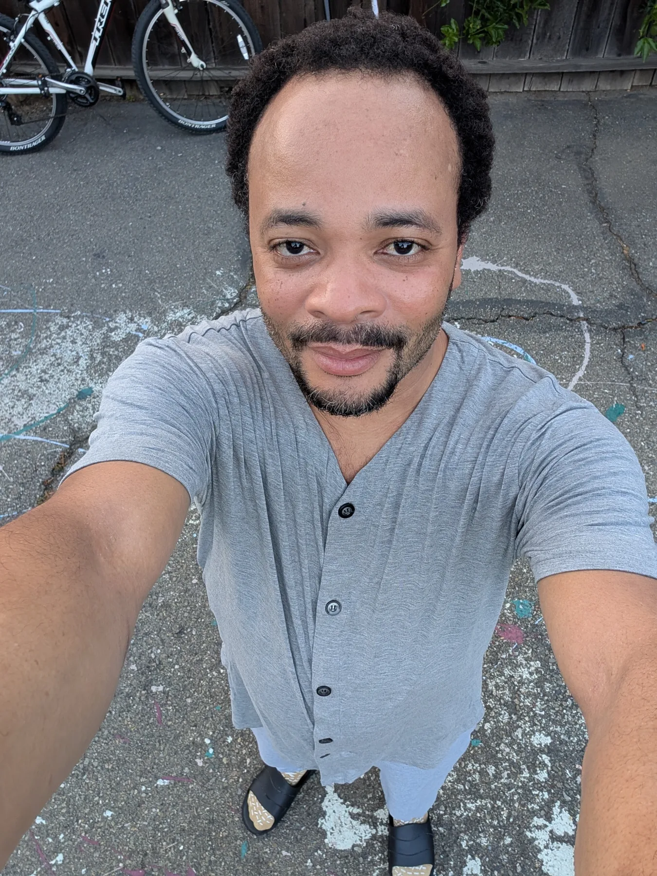 Warren taking a selfie outside on the morning of his spine surgery